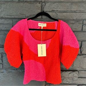 Mara Hoffman Vibrant Red and Pink Textured Blouse